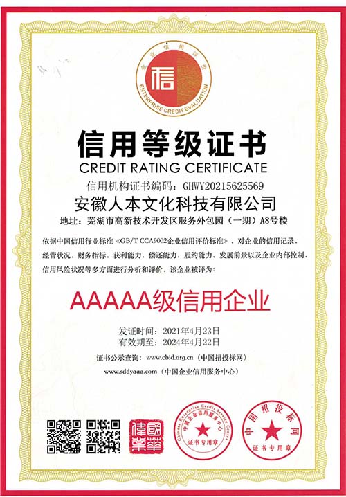 5A信用等級證書